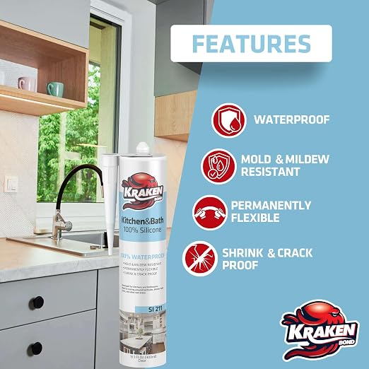 Kraken Bond Premium Kitchen and Bathroom Silicone Caulk White - Image 4