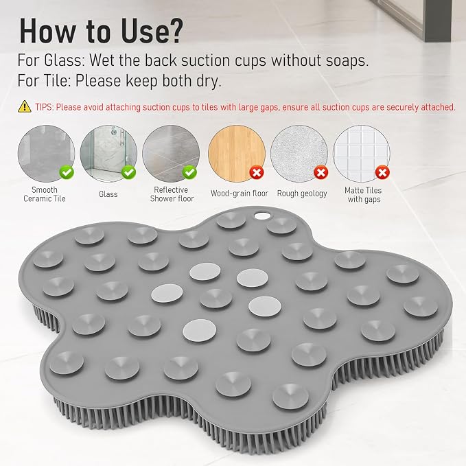 Shower Foot Scrubber Mat Silicone Back Exfoliating Cleaner, Feet Message Bath - Image 4