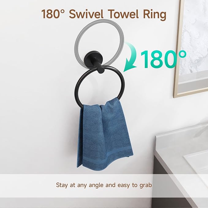 USHOWER Matte Black Bathroom Hardware Set, Modern 18-Inch Towel Bar Set Wall - Image 4