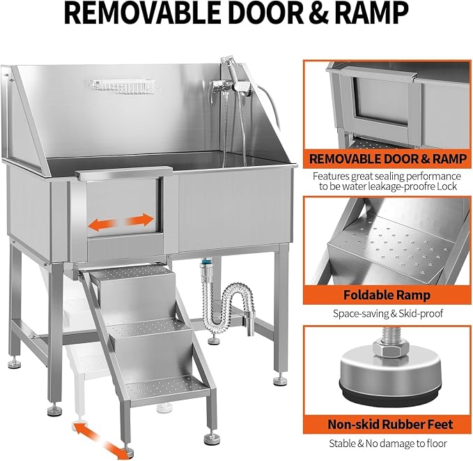 38" Professional Dog Wash Station, Stainless Steel Dog Grooming Tub - Image 5
