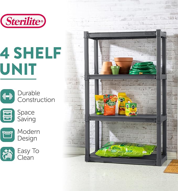 STERILITE 01643V01 4 Shelf Durable Solid Surface Shelving Unit, Flat Grey - Image 4