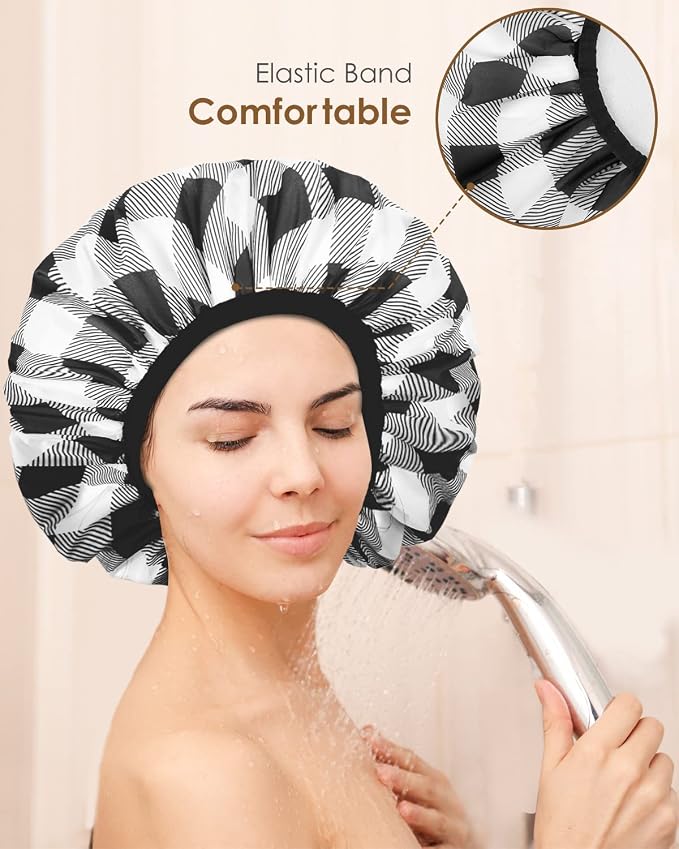 Auban Shower Cap, Shower Cap for Women Terry Cloth Lined EVA Exterior Reusable - Image 6