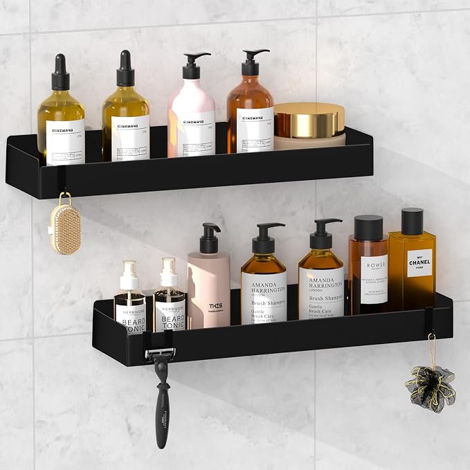 Shower Caddy Black, 40cm Adhesive Shower Shelve by Wisfame
