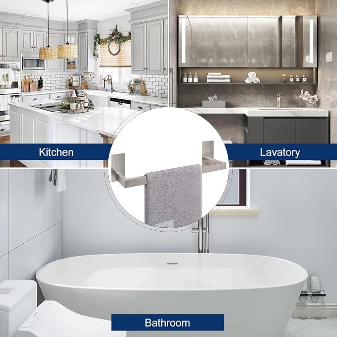 NearMoon Self Adhesive Bathroom Towel Bar, Stainless Steel Square Bath Wall - Image 6