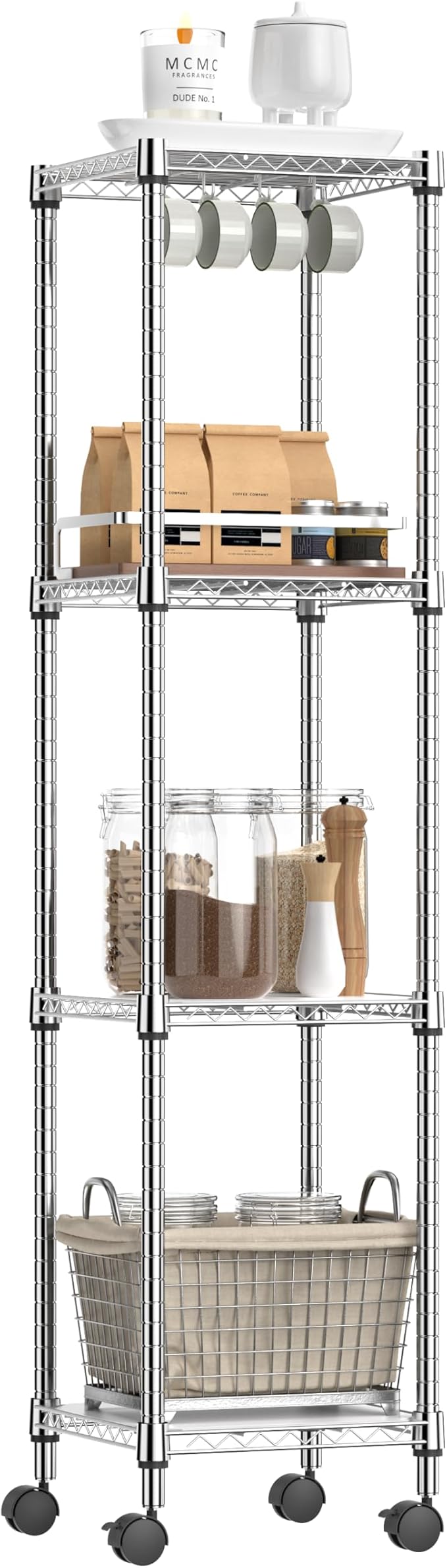 IZEUK 4 Tier Steel Storage Shelves, Adjustable Wire Shelving Unit by IZEUK