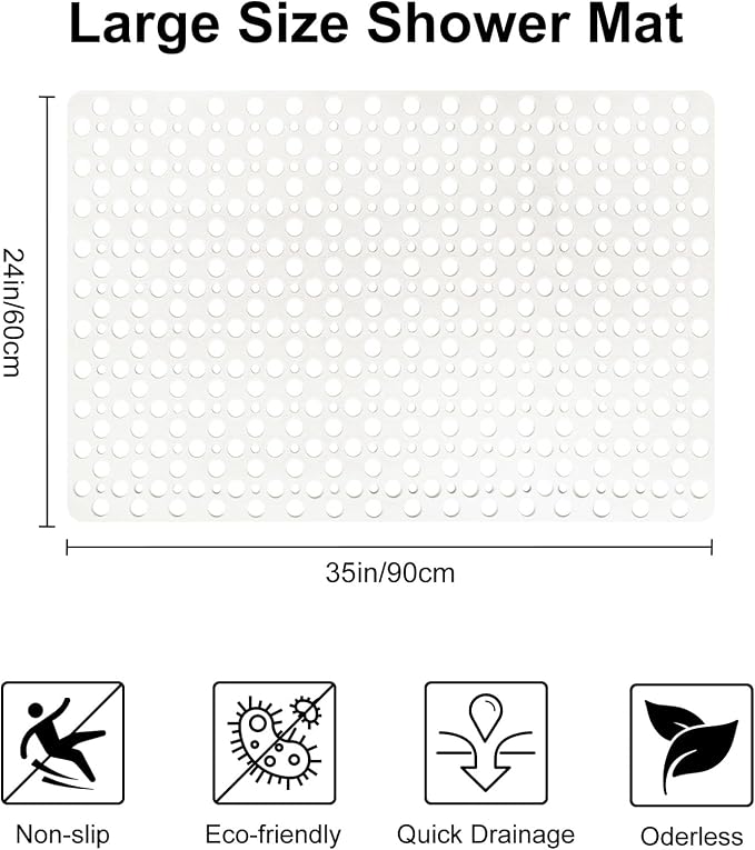 Non Slip Shower Mat with Suction Cups, 23.6x35.4 Inch Quick Drain TPE Anti Slip - Image 2