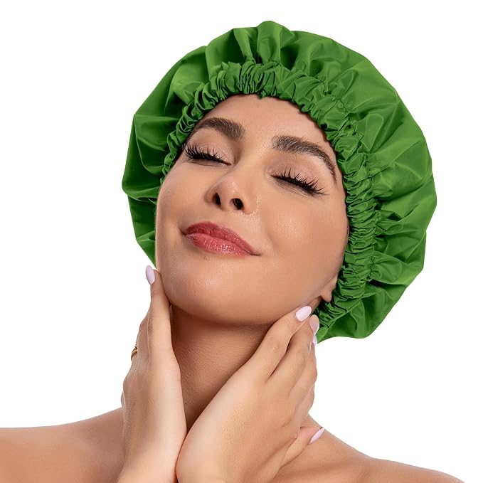 Reusable Shower Cap for Women, Stylish Large Waterproof Shower Bonnet Washable by Edoneery