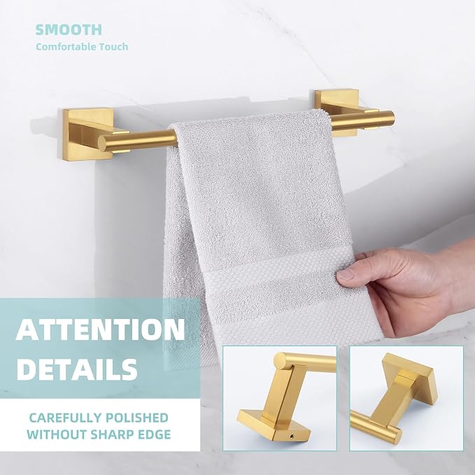Suyar Brushed Gold Hand Towel Holder, SUS 304 Stainless Steel Short Towel Bar - Image 6