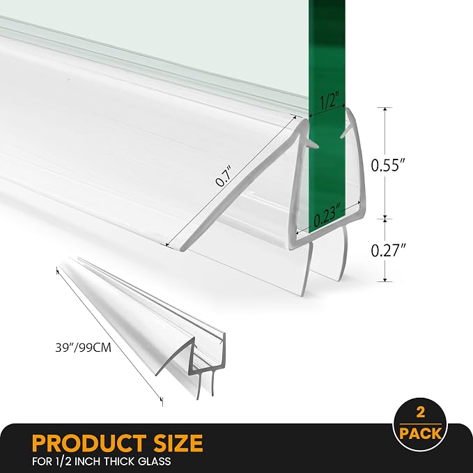 Shower Door Bottom Seal, for 1/2" Thick Framless Glass Door, to Stop Water - Image 2