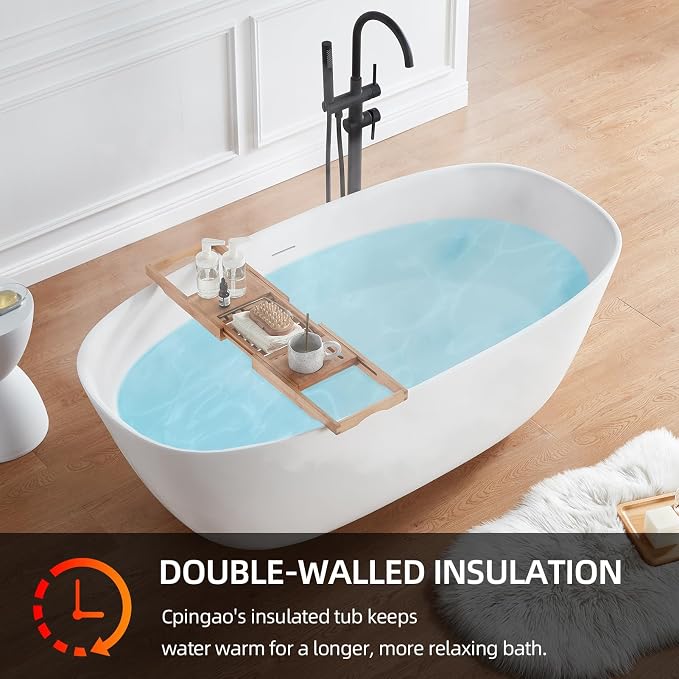 Cpingao 55" Stone Resin Solid Surface Freestanding Bathtub, Modern Elegant - Image 8
