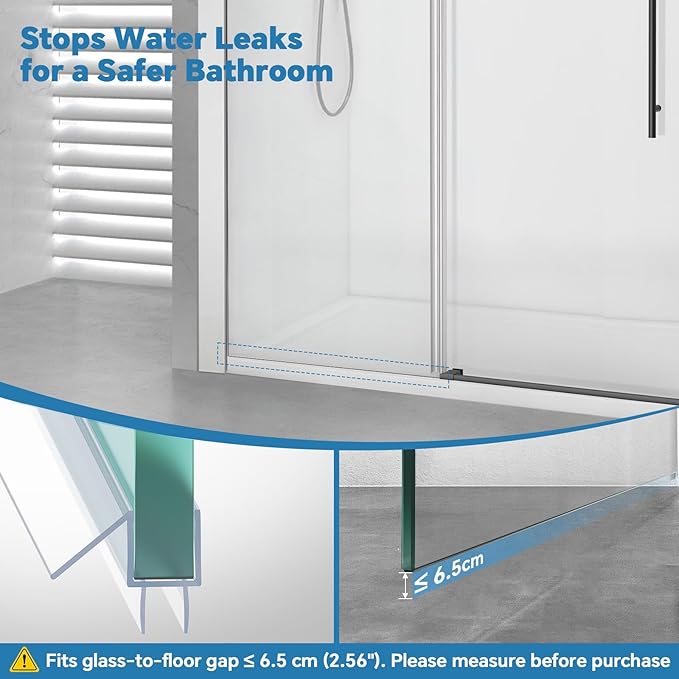 Shower Door Bottom Seal Strip, Ultra Clear PVC, Fits 6mm Thick Glass, Prevents - Image 2
