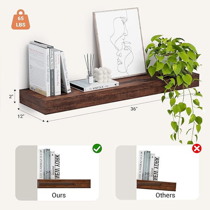 Heimlove 12" Deep Floating Shelves, 36 x 12 Inch Wall Mounted Long Floating - Image 3