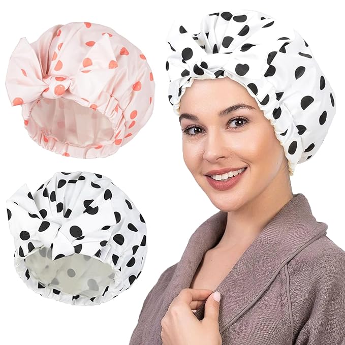 2Pcs Shower Caps for Women Shower Cap Reusable Waterproof Hair Cap for Shower by Luvruitaky