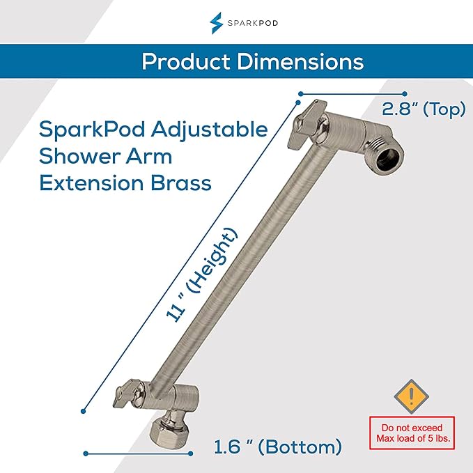 SparkPod 11" Solid Brass Shower Head Extension Arm - Image 2