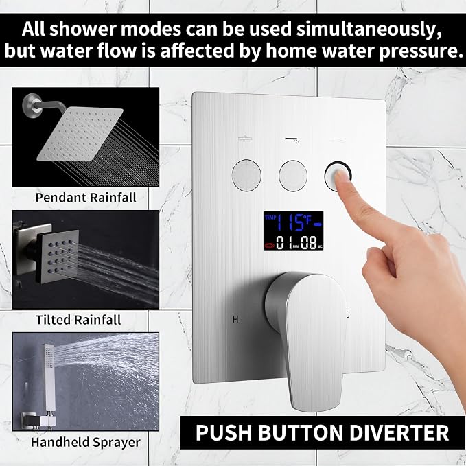 Bathroom Rainfall Shower System Wall Mount 8 Inch Shower Head - Image 4