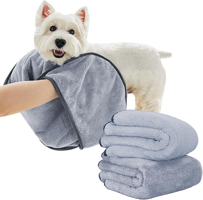Dog Towels for Drying Dogs Small Medium Large, 2 Pack Dog Cat Drying Bath Towel by KUEIOX
