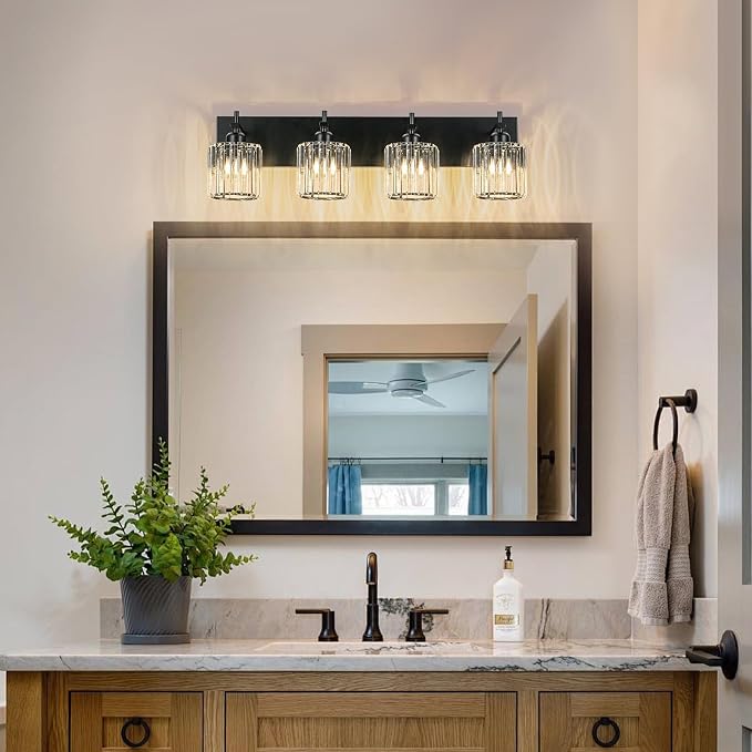 Black Crystal Bathroom Vanity Lights, Modern 4-Lights Bathroom Lighting - Image 2