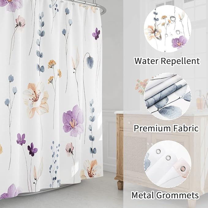 Gibelle Small Stall Shower Curtain 36 x 72, Narrow Half Watercolor Floral - Image 3