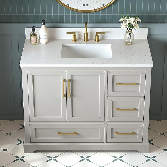 42 Inch Bathroom Vanity with Sink Combo, Solid Wood Frame with Marble Top - Image 3