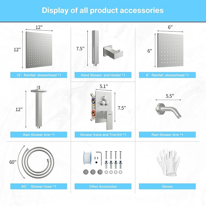 VANFOXLE Shower Faucet Set Brushed Nickel Shower System, Push Button Diverter - Image 8