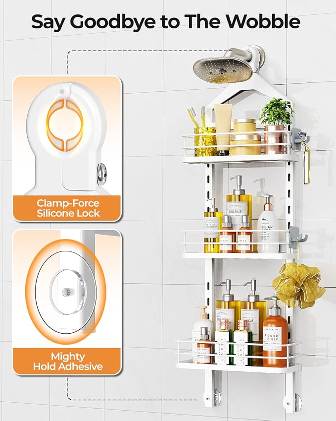 ODesign 3 Tier Height-Adjustable Shower Caddy Hanging Anti-Swing-Over The - Image 5