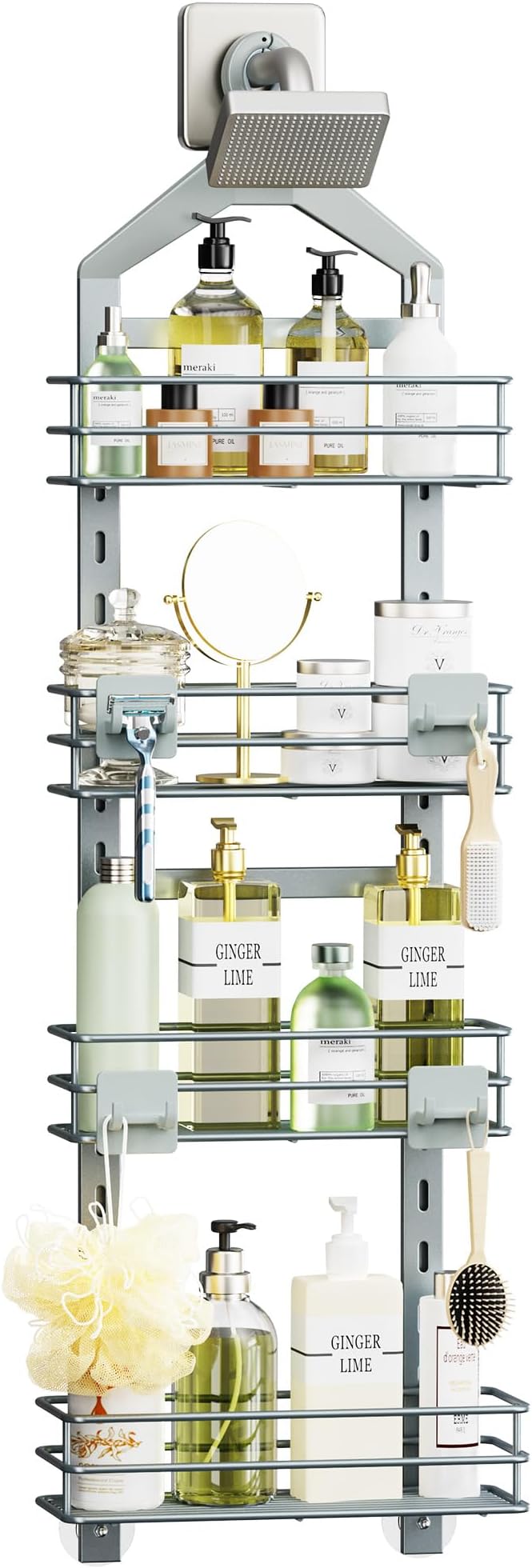 Orimade 4 Tier Adjustable Anti-slip Shower Caddy over Shower Head, Rustproof by Orimade