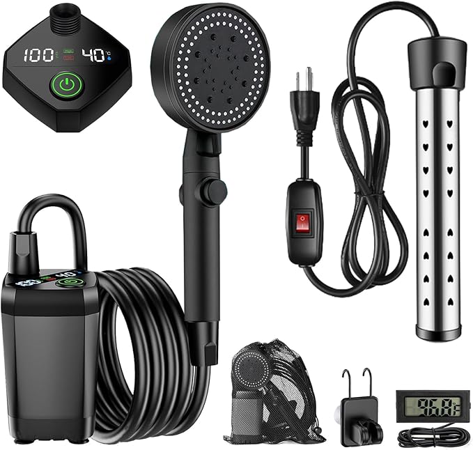 Portable Shower with Heater, Long-Lasting 6000mAh Rechargeable Camping Shower by HeiPen