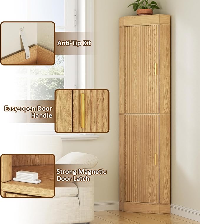 70.3" Tall Corner Cabinet, 4-Tier Corner Storage Cabinet - Image 3