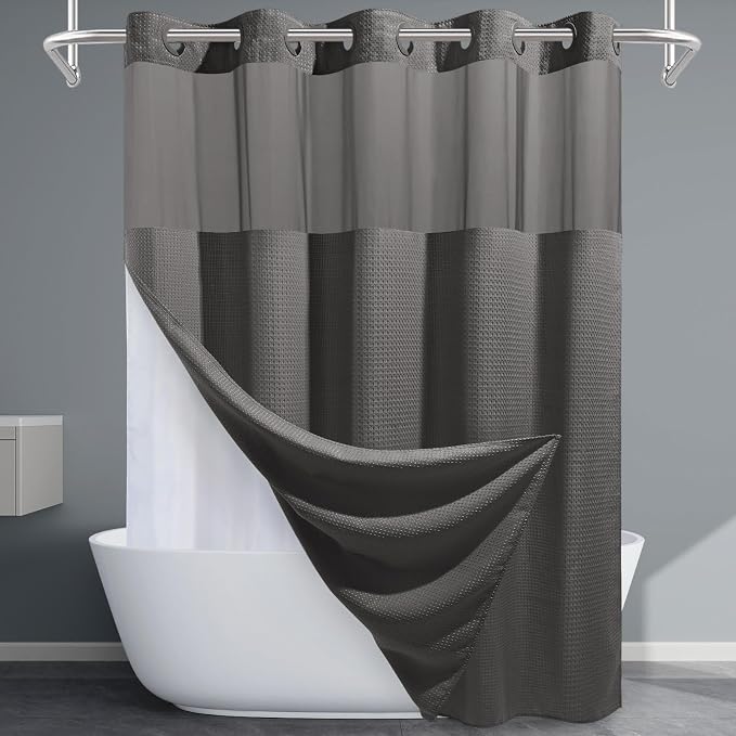 Charcoal Grey No Hook Shower Curtain by EUTXL