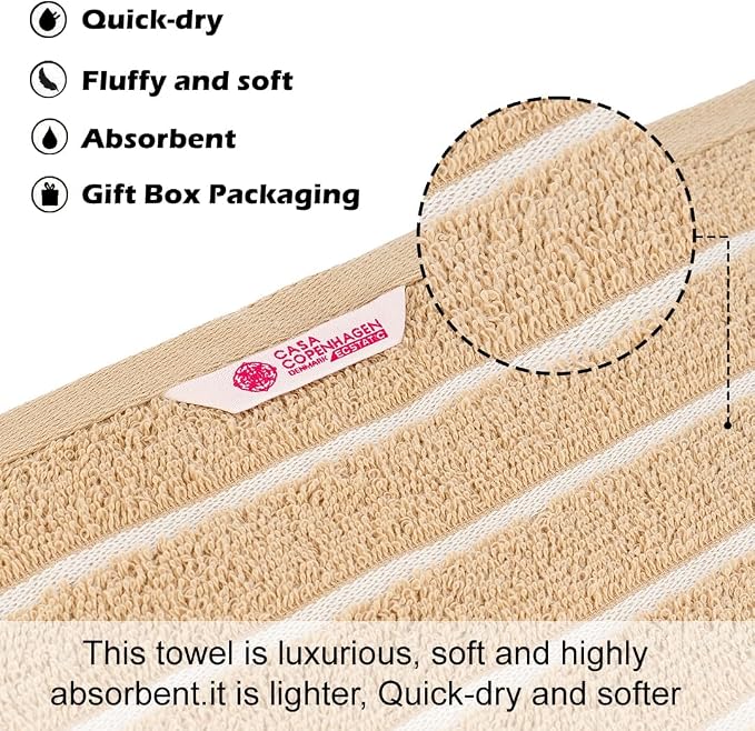 CASA COPENHAGEN Ecstatic 6 Pieces Towel Set- Beige, 600 GSM 2 Bath Towel 2 Hand - Image 3