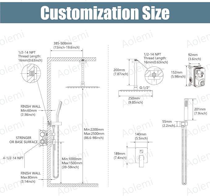 Aolemi Ceiling Mount Shower System Rain Shower Head - Image 6