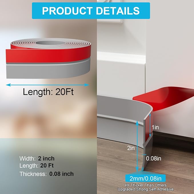 Heavy-Duty 2Inch x 20FT Door Weather Stripping, Extra Thick 2mm Door Draft - Image 3