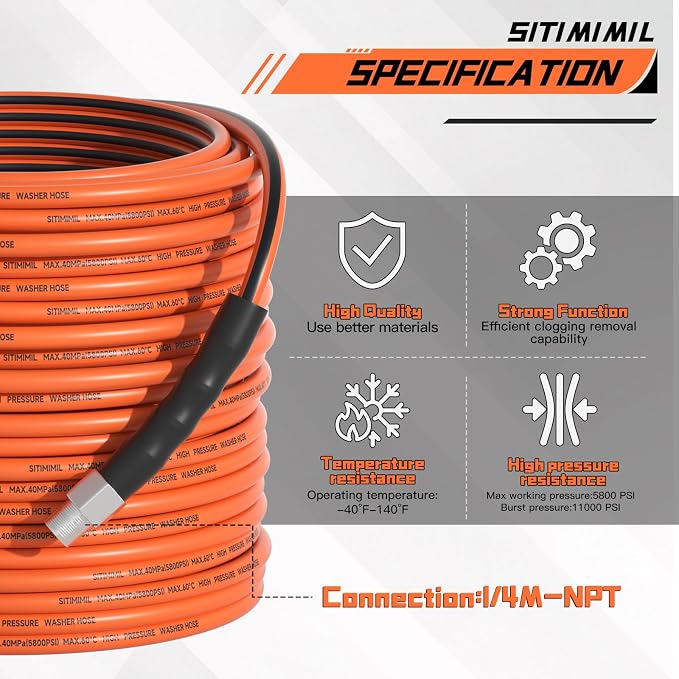 Sewer Jetter Kit for Pressure Washer 150FT, 5800psi Drain Cleaner Hose 1/4 Inch - Image 2