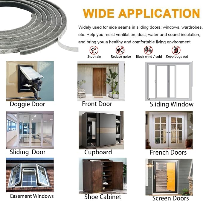 33ft Weather Stripping Brush for Sliding Windows/Doors Frame Side, Pile Self - Image 4