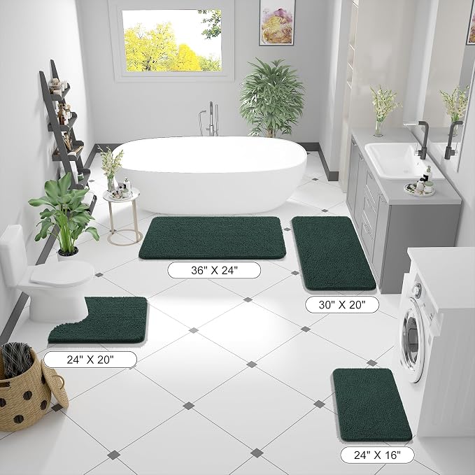 OLANLY Bathroom Rugs 47x17, Extra Soft Absorbent Chenille Bath Rugs, Rubber - Image 2