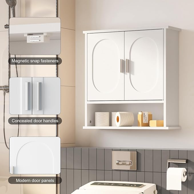 Medicine Cabinet for Bathroom, 2 Doors White Bathroom Wall Cabinet - Image 5