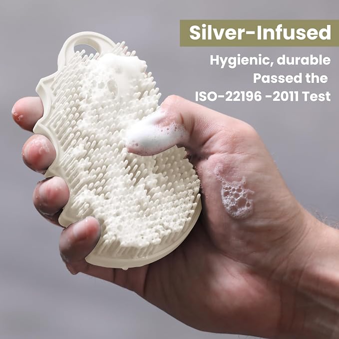 Silicone Body Scrubber Silver-Infused Dual-Sided 3-in-1 - Image 5