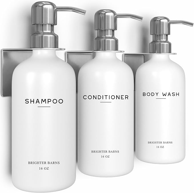 Luxury Shampoo and Conditioner Dispenser Set Wall Mounted by Brighter Barns by BrighterBarns