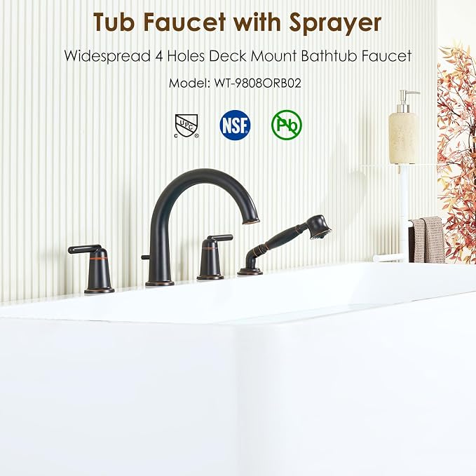 Bathtub Faucet with Sprayer Bathroom Brass Roman Tub Faucet with Rough-in Valve - Image 2