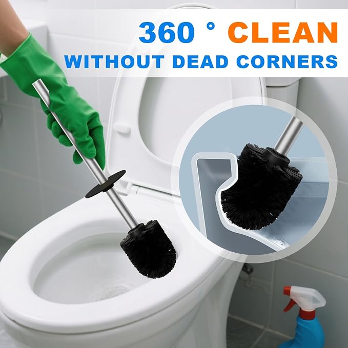 304 Stainless Steel Toilet Brush and Brush Holder Set, Circular Floor Toilet - Image 4