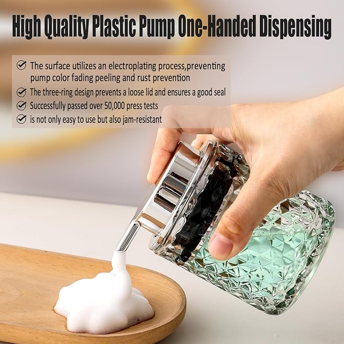 Malachi Foaming Hand Soap Dispenser, Refillable Clear Glass Pump Bottles - Image 4