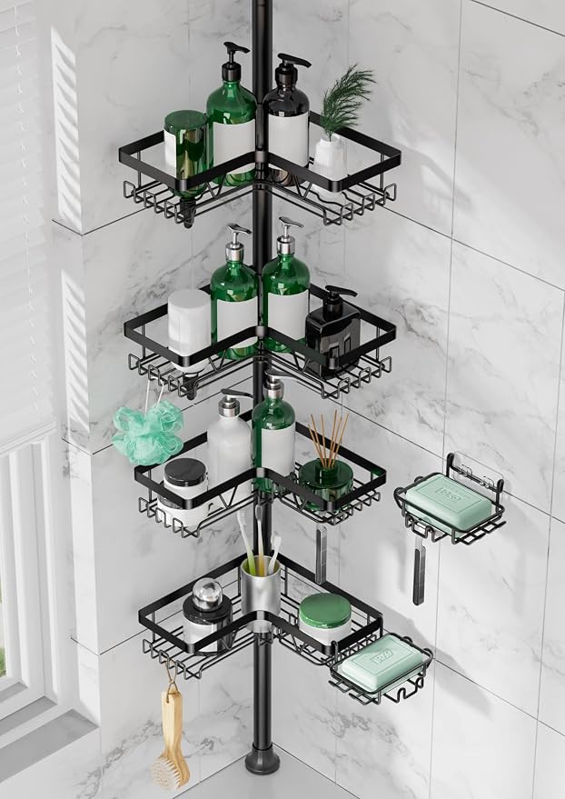 Tension Pole Shower Caddy, 4-Tier Stainless Steel Shower Organizer by DAOYA
