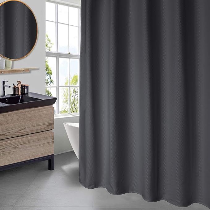 AooHome 72x75 Inch Waffle Weave Shower Curtain, Dark Grey Fabric Durable - Image 2