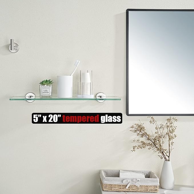 JQK Bathroom Glass Shelf, Tempered Glass Shower Storage 20 by 5 inches - Image 2
