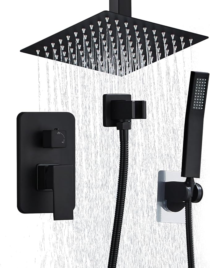 8 Inch Shower Faucet Set Ceiling Mount, High Pressure Rainfall Shower System by RTOBWEYE