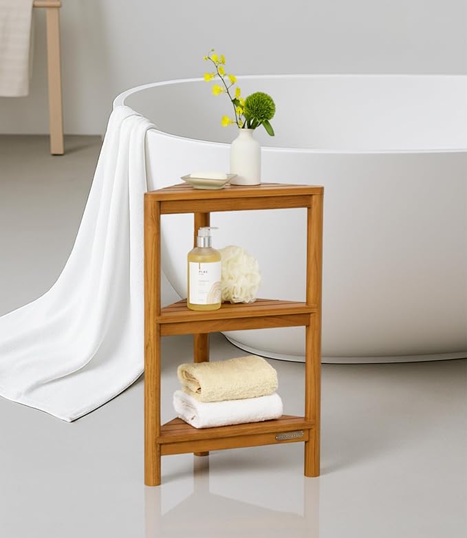 Fully Assembled Teak Corner Bath Shower Storage Stand, Corner Shelves, Shower - Image 3