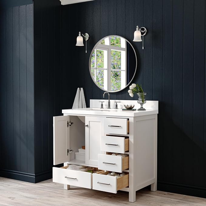 ARIEL Cambridge 37 Inch White Bathroom Vanity - Image 4
