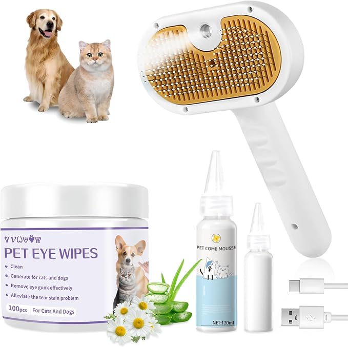 Pet Steam Brush for Dog & Cat – 3-in-1 Spray Hair Removal Comb – Steam for by FASHIONARI