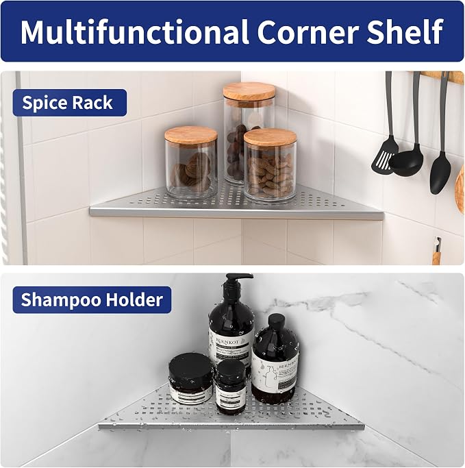 Corner Shower Shelf, 304 Stainless Steel 12" Brushed Recessed Bathroom Shelf - Image 6