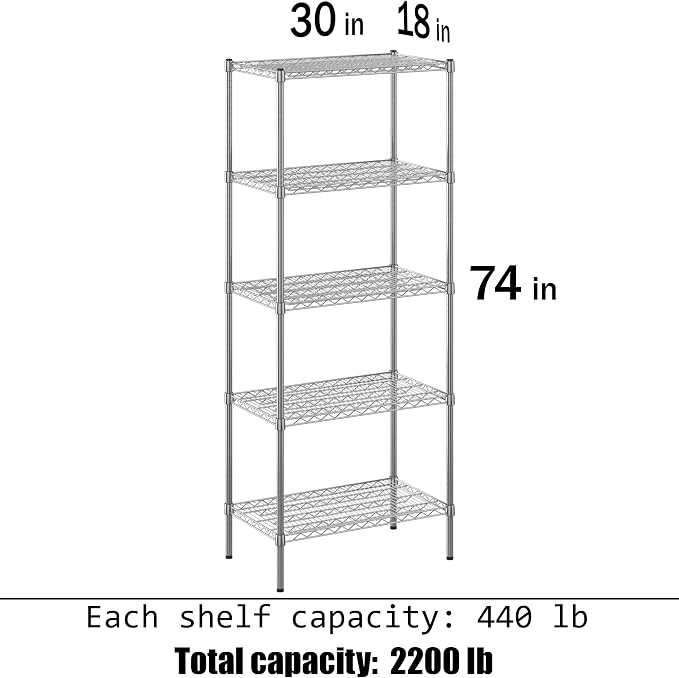 18" Deep x 30" Wide x 74" Height Wire Shelving Kit | 5-Tier | NSF Commercial - Image 3